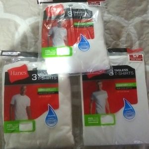 3 three packs of tagless crew neck tee shirts.